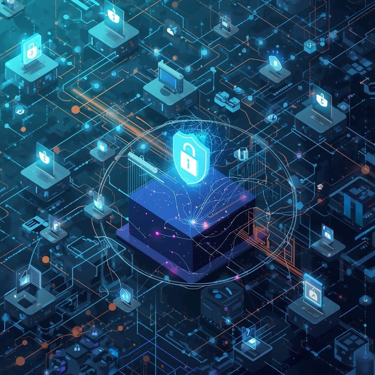 Abstract digital illustration representing Microsoft 365 tenant security and external sharing risks
