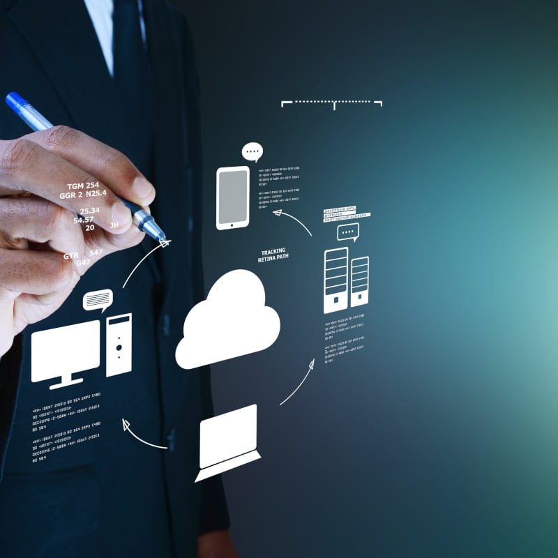 Business man showing concept of cloud computing.